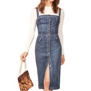 Reformation Camille Button Front Denim Dress Midi